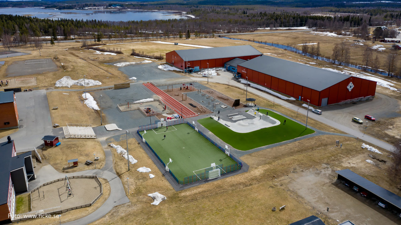 Drönarbild över Arenaparken i Norsjö.