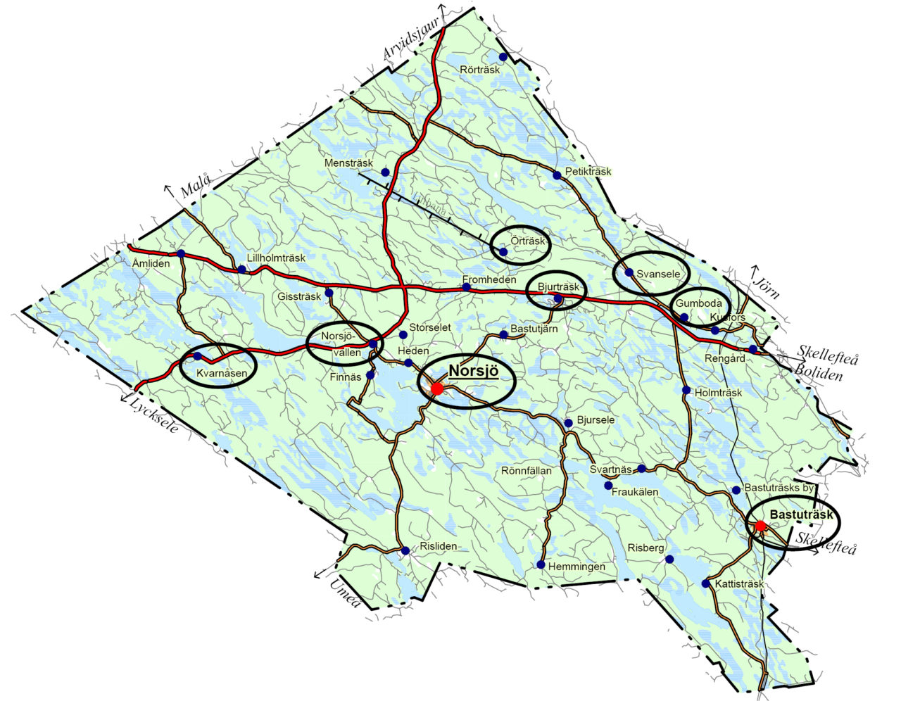 Här kan du öppna en karta över Norsjö kommun