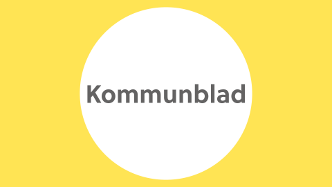 Gul bakgrund med ordet "kommunblad" i en vit cirkel