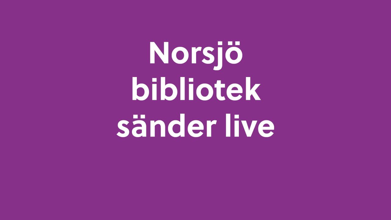 Lila bakgrund med vit text: Biblioteket sänder live
