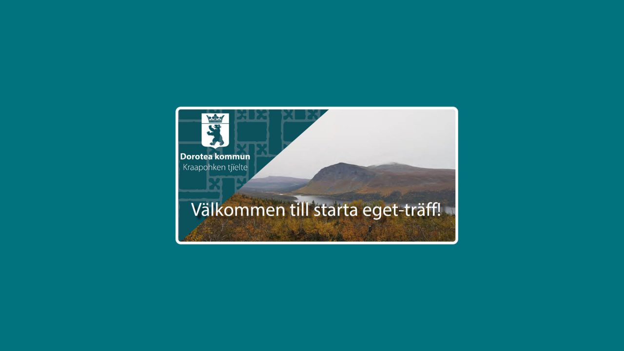 Blå platta med bild i mitten med texten: välkommen till starta eget -