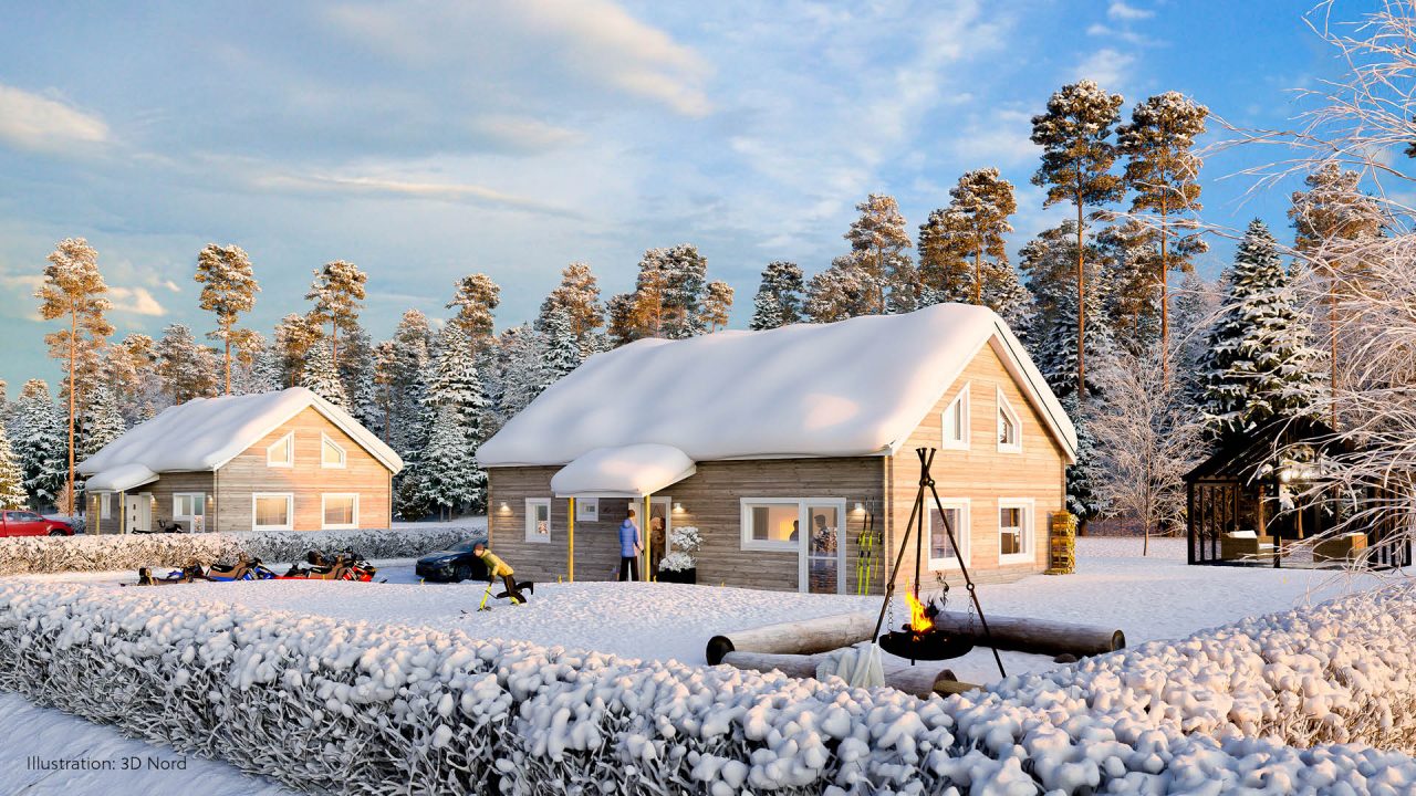 Illustration av utsidan på exempelhus i Bastuträsk