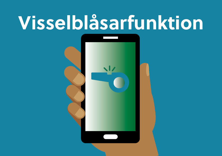 Illustrerad bild av en mobiltelefon med en visselpipa på skärmen.