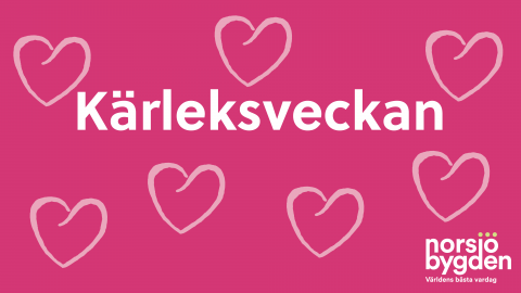Rosa bakgrund med ljusare hjärtan. Text i bild: Kärleksveckan