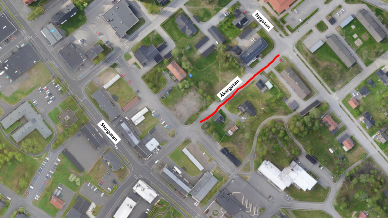 Karta som visar att Åkargatan är avstängd.