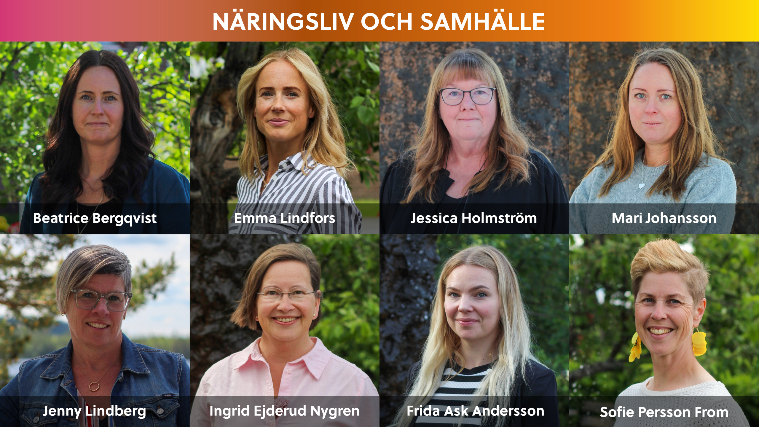 Porträttbilder på åtta kvinnor som jobbar på näringsliv och samhälle