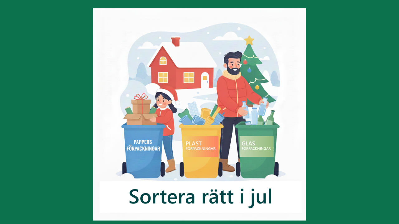 En psppa och dotter sorterar kartonger, plastförpackningar och glasflaskor