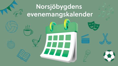 Evenemangskalender i mitten. Symboler runt kalendern som symboliserar olika aktiviteter.