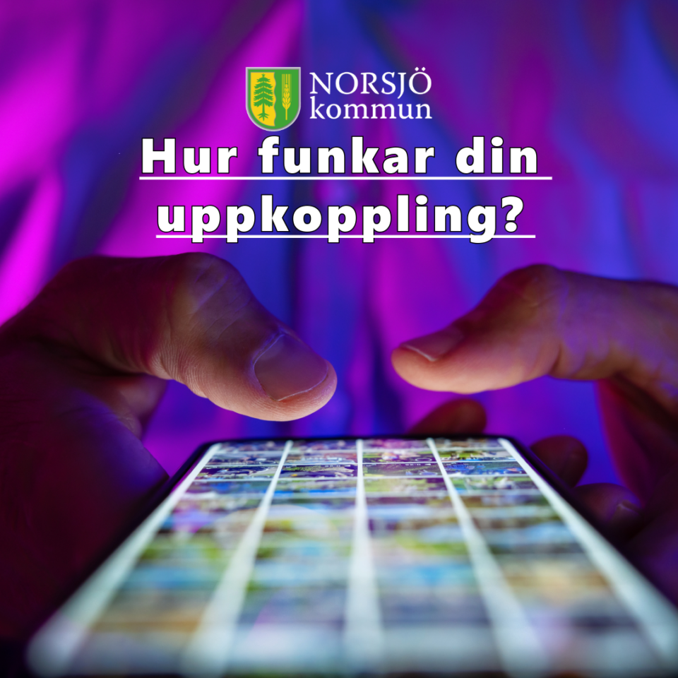 Ett par händer där tummarna knappar på en mobiltelefon med bilder